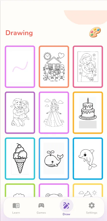 Drawing and colouring pages